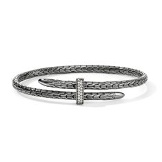 John Hardy Spear 1/6ctw Diamond 4mm Darkened Sterling Silver Flex Cuff Bracelet