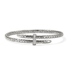 John Hardy Spear 1/6ctw Diamond 4mm Sterling Silver Flex Cuff Bracelet