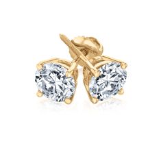 3ctw Round Lab Grown Diamond Solitaire 14k Yellow Gold Stud Earrings