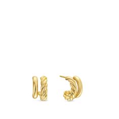 David Yurman DY Mercer Double Hoop Huggie Earrings in 18K Yellow Gold, 13.5mm