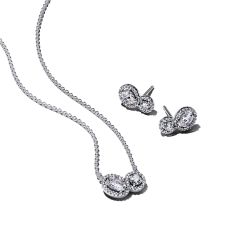 Pandora Double Halo Jewelry Earrings and Necklace Gift set