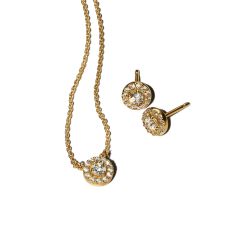 Pandora Sparkling Halo Gold-Plated Jewelry Earrings and Necklace Gift Set