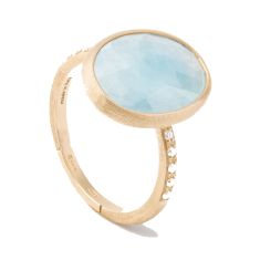 Marco Bicego Siviglia 18k Yellow Gold Aquamarine Ring with Diamond Pavé Shank