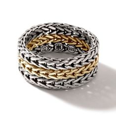 John Hardy Rata Two-Tone 9mm Wide Chain Ring - Size 7