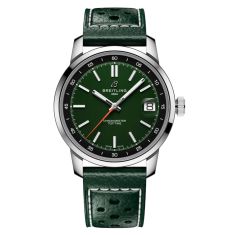 Breitling Top Time B31 Green Dial Green Leather Strap Watch 38mm - AB3113171L1X1