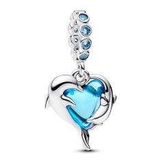 Pandora Blue Murano Glass Dolphins Dangle Charm