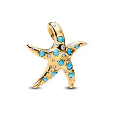 Pandora Sparkling Blue Starfish Gold-Plated Dangle Charm