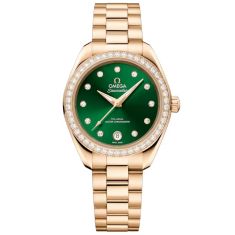 OMEGA Seamaster Aqua Terra Green Diamond Dial Moonshine™ Gold Watch 30mm - 22055302060001