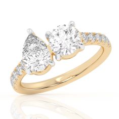 2 1/4ctw Pear and Round Lab Grown Diamond Toi et Moi Yellow Gold Engagement Ring