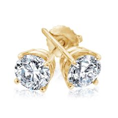 2ctw Round Diamond Solitaire Yellow Gold Stud Earrings