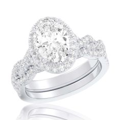 3 3/4ctw Oval Lab Grown Diamond Halo Twist Band White Gold Engagement and Wedding Ring Bridal Set