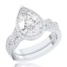 3 3/4ctw Pear Lab Grown Diamond Halo Twist Band White Gold Engagement and Wedding Ring Bridal Set