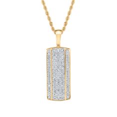 3/4ctw Diamond Yellow Gold Tag Pendant Necklace - Men's