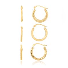 3 Piece Yellow Gold Hoop Earring Set