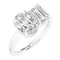 3ctw Oval and Emerald Lab Grown Diamond Toi et Moi White Gold Engagement Ring