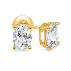 3ctw Oval Lab Grown Diamond Yellow Gold Solitaire Stud Earrings