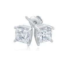 3ctw Princess Diamond Solitaire 14k White Gold Stud Earrings