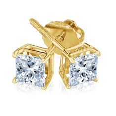 3ctw Princess Diamond Solitaire Yellow Gold Stud Earrings