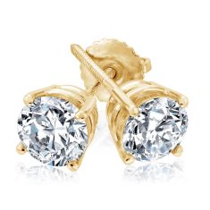 3ctw Round Diamond Solitaire Yellow Gold Stud Earrings