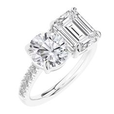 4 1/4ctw Round and Emerald Lab Grown Diamond Toi et Moi White Gold Engagement Ring