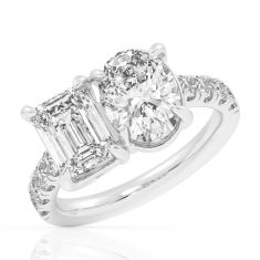 4 3/8ctw Emerald and Oval Lab Grown Diamond Toi et Moi White Gold Engagement Ring