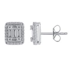 5/8ctw Baguette and Round Diamond White Gold Earrings - Diamond Collection