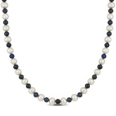 7-7.5mm White Freshwater Cultured Pearl and 5-5.5mm Black Freshwater Cultured Pearl Strand Necklace | 20 Inches | Men's