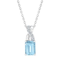 Aquamarine and Created White Sapphire Sterling Silver Pendant Necklace