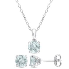 Aquamarine Sterling Silver Necklace and Earring Set