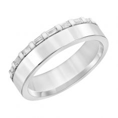 Baguette Diamond 14k White Gold 5mm Asymmetrical Eternity Couples' Wedding Band | ONE Collection