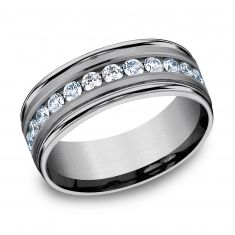 1ctw Round Diamond Grey Tantalum Comfort Fit Wedding Band 8mm