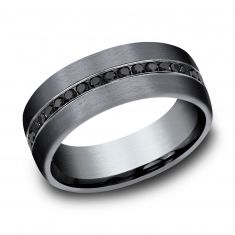 3/8ctw Treated Black Diamond Darkened Tantalum Comfort Fit Wedding Band 7.5mm
