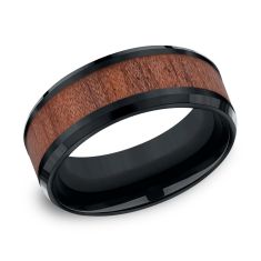 Black Cobalt and Rosewood Inlay Comfort Fit Wedding Band 8mm