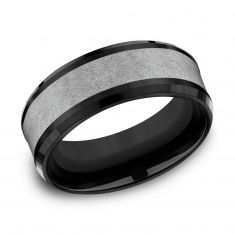 Black Titanium and Tantalum Swirl Center Comfort Fit Band 8mm