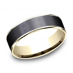 Black Titanium and Yellow Gold Comfort Fit Wedding Band 6.5mm