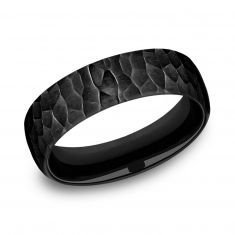 Black Titanium Hammered Finish European Comfort Fit Wedding Band 6.5mm