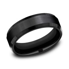 Black Titanium Satin Finish Beveled Edge Comfort Fit Band 7mm