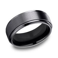 Black Titanium Satin Finish Stair-Step Edge Comfort Fit Wedding Band 9mm