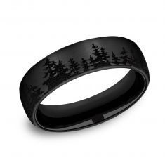 Black Titanium Tree Line Pattern Comfort Fit Wedding Band 6.5mm
