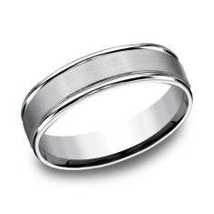 Cobalt Satin Center Round Edge Comfort Fit Wedding Band 6mm