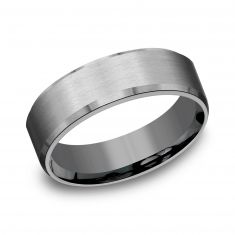 Grey Tantalum Satin Finish Slight Beveled Edge Comfort Fit Wedding Band 7mm