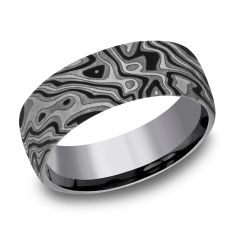 Greyscale Mokume Pattern Tantalum Comfort Fit Wedding Band 7.5mm