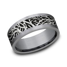 Tantalum and Black Titanium Enchanted Forest Center Comfort Fit Band 8mm