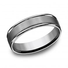 Titanium Satin Center Round Edge Comfort Fit Wedding Band 6mm
