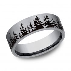 Tree Line Pattern Grey Tantalum Comfort Fit Wedding Band 8mm