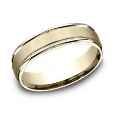 10k Yellow Gold 6mm Satin Center Round Edge Comfort Fit Wedding Band