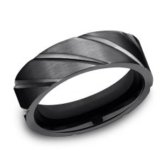 Black Titanium Diagonal Cut Satin Finish Comfort Fit Band 7mm