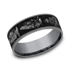 Black Titanium with Thin Grey Tantalum Edges 7.5mm Arrowhead Pattern Wedding Band