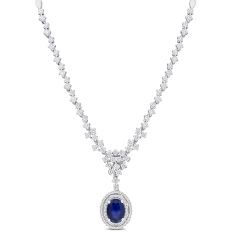 Blue Sapphire and 1 1/2ctw Diamond White Gold Tennis Necklace