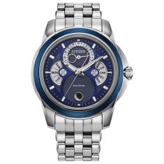 Men's Citizen Eco-Drive Calendrier Blue Dial Moon Phase Stainless Steel Watch 41.8mm - BU0088-51H